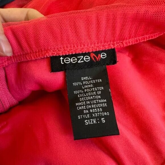 Tease Me Juniors Size 5 Pink Coral Mini Strapless Dress Blue Tie Prom Gown Tutu - Picture 3 of 10